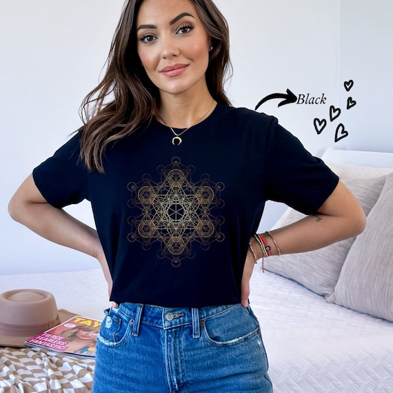 Sacred Geometry, Metatron's Cube, Spiritual Tshirt, Crystal Gold Grid, Intricate Geometric Shirt, Psychedelic Wearable Art, Unisex T-shirt