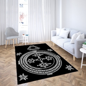 Magical Sigil Circle of King Solomon Rug, Green Witch Goetia Hermetic Rosicrucian Occult, Alchemy Wiccan Ritual Tool Esoteric Patterns