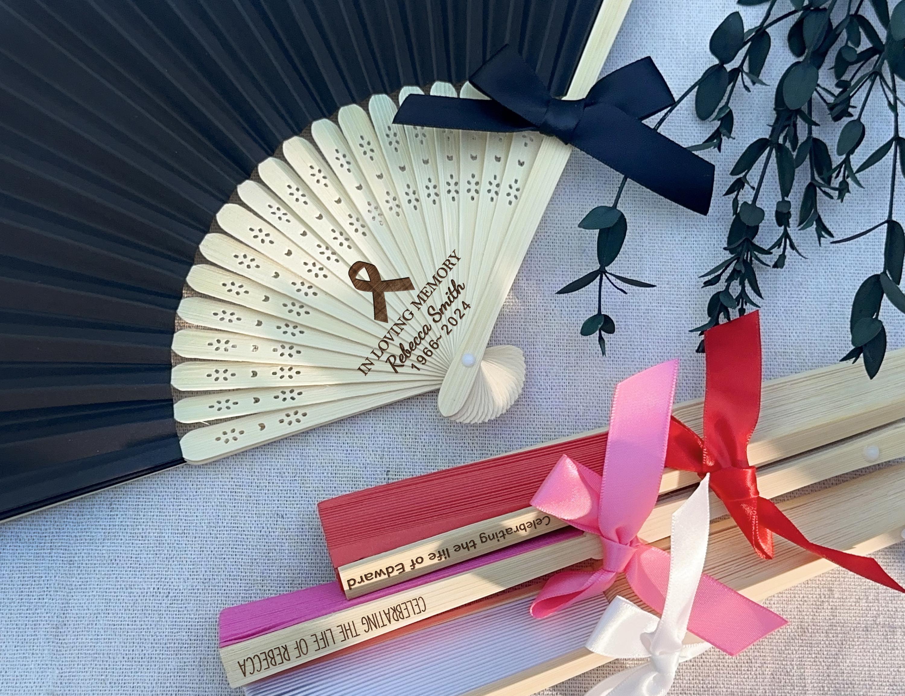 Magic Ribbons Fan Personalized Fan Funeral Favor With Ribbon Bow/memorial Hand Fan ...