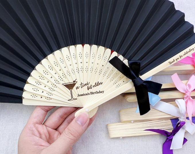 Bulk Personalized Fans Birthday Favor with Ribbon Bows, A Tini Bit Older Martini Birthday Fans, Wedding Favor Fan, 30th Birthday Party Gifts