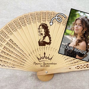 Mis Quince Años Fans, Personalized Wood Photo Fan, Custom Engraved Picture Fan for Quinceañera Party, Birthday Party Favor, Sweet 16 15 Gift