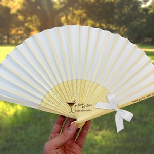 A Tini Bit Older Birthday Cloth Fabric Fans/Custom Birthday Fan Favors/Bulk Birthday Hand Fans with Bow/Dirty Martini Themed/Birthday Gifts