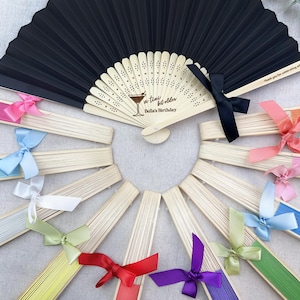 Bulk Birthday Favor Fan with Ribbon Bows, A Tini Bit Older Martini Birthday Fans, Personalized 30th Birthday Gift, Milestone Birthday Favors