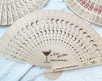 Engraved Birthday Favor Wooden Fans / A Tini Bit Older / Personalized Birthday Hand fans / Birthday Folding Fans Bulk / Birthday Celebration