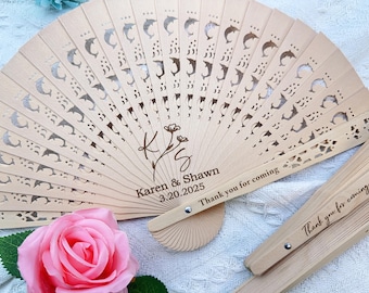 Engraved Save The Date Hand Fans/Personalized Wedding Wooden Fan/Custom Wedding Party Favors In Bulk/Rustic Wooden Fans/Bridal Shower Favors