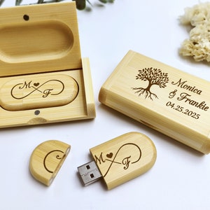 Personalized Wooden USB Drive in Walnut/Bamboo Box – Perfect for Weddings, Anniversaries, Mother's Day, Gift for her Sizes 16GB,32GB,64GB