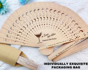 A Tini Bit Older Wooden Fans, Custom Birthday Hand Fan, Bulk Birthday Wooden Fans, Dirty Martini Themed Folding Fans, Custom Birthday Favors