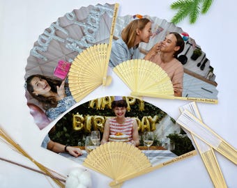 Custom Birthday Fan with Photo, Personalized Fans for Guest, Bulk Birthday Party Favors, Engraved Handles Hand Fan, Milestone Birthday Fans