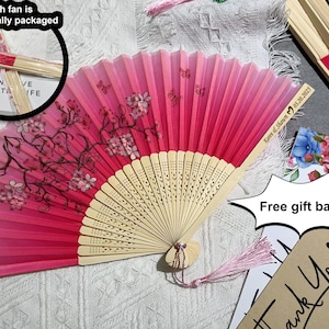 Personalized Wedding Traditional Fans with Tassel, Custom Fabric Folding Fan, Wedding Hand Fans Bulk Party Favors, Rustic Wedding Favor Fans