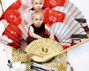 Custom Baby Shower Fans, Engraved Hand Fan for Gender Reveal Party, Baby Baptism Fans, Baby Newborn Gift, Personalized Fan for Baby Shower