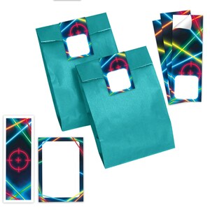 Mitgebsel-Set Tüten + Mini-Notizblöcke + Lesezeichen + Aufkleber Laser Tag kleine Geschenke Gastgeschenke für Kindergeburtstag Mädchen Jungs
