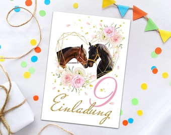 Cartes d'invitation pour le 9ème anniversaire des enfants, invitations à cheval pour le 9ème anniversaire des filles, invitations pour les anniversaires des filles