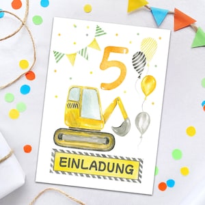 Einladungskarten zum 5. Kindergeburtstag Einladungen für fünften Geburtstag Jungen Baustelle Geburtstagseinladungen Baustelle-Motiv Jungs