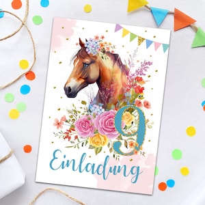 Einladungskarten zum 9. Kindergeburtstag Pferd Einladungen zum neunten Geburtstag für Mädchen Geburtstagseinladungen für Mädchengeburtstag