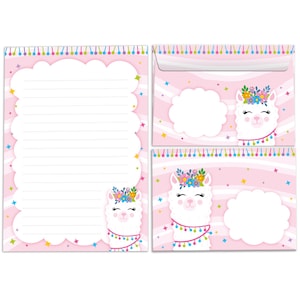 Briefpapier-Set Briefblock mit Umschlägen für Kinder Lama für Mädchen (Block A5 mit 25 Blätter + 15 Umschläge)