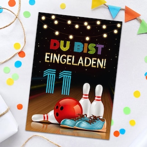 Einladungskarten zum 11. Kindergeburtstag Bowling Einladungen zum elften Geburtstag Jungen Mädchen Motto-Party Geburtstagseinladungen Kegeln