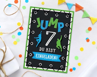 Einladungskarten zum 7. Kindergeburtstag Jump Trampolin Einladungen zum siebten Geburtstag Mädchen Jungen Motto-Party Geburtstagseinladungen