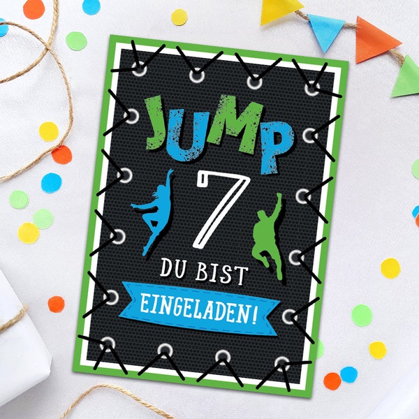 Einladungskarten zum 7. Kindergeburtstag Jump Trampolin Einladungen zum siebten Geburtstag Mädchen Jungen Motto-Party Geburtstagseinladungen