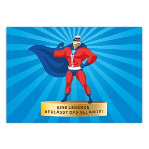 Abschiedskarte für Kollege Chef in XXL-Format (A4) mit Umschlag lustige Glückwunschkarte Superman für Ruhestand Rente für Arbeitskollege