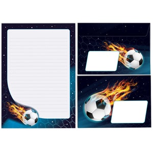 Briefpapier-Set Briefblock mit Umschlägen Fussball Fußball für Kinder Jungen (Block A5 mit 25 Blätter + 15 Umschläge) liniert Kindermotiv