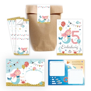 Einladungskarten zum 5. Kindergeburtstag Meerjungfrau Einladungen für Geburtstag Mädchen Gastgeschenke Geschenktüten mit Schiffe versenken