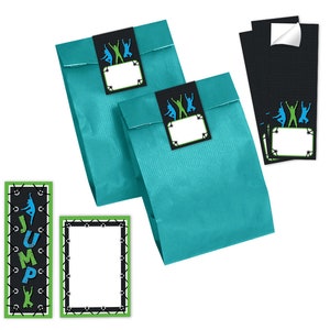 Mitgebsel-Set Tüten + Mini-Notizblöcke + Lesezeichen + Aufkleber Jump Trampolin kleine Geschenke Gastgeschenke für Kindergeburtstag Jungen