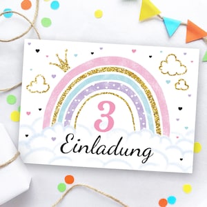 Einladungskarten zum 3. Kindergeburtstag Einhorn Unicorn für Mädchen Einladungen zum dritten Geburtstag Geburtstagseinladungen