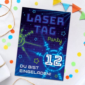 Einladungskarten zum 12. Kindergeburtstag Lasertag Laser Tag für Mädchen Jungen Einladungen zum zwölften Geburtstag Lasertaggeburtstag
