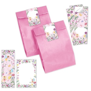 Mitgebsel-Set Tüten + Mini-Notizblöcke + Lesezeichen + Aufkleber Feen Prinzessin kleine Gastgeschenke für Kindergeburtstag Taufe für Mädchen