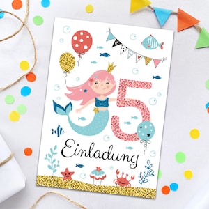 Einladungskarten zum 5. Kindergeburtstag Meerjungfrau für Mädchen Einladungen zum fünften Geburtstag Geburtstagseinladungen