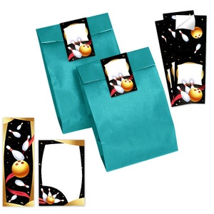Mitgebsel-Set Tüten + Mini-Notizblöcke + Lesezeichen + Aufkleber Bowling Kegeln kleine Gastgeschenke für Kindergeburtstag für Mädchen Jungen