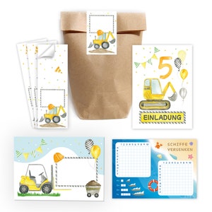 Einladungskarten zum 5. Kindergeburtstag Baustelle Einladungen zum fünften Geburtstag Jungen Gastgeschenke Geschenktüten Schiffe versenken