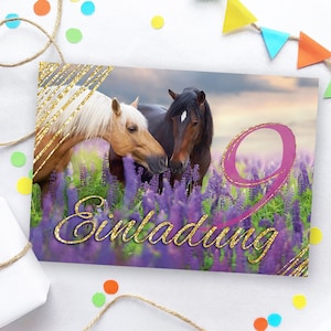 Einladungskarten zum 9. Kindergeburtstag Pferd Einladungen zum neunten Geburtstag für Mädchen Geburtstagseinladungen für Mädchengeburtstag