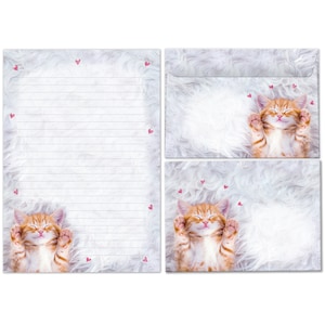 Briefpapier-Set Briefblock mit Umschlägen für Kinder Katze Briefpapierset (Block A5 mit 25 Blätter + 15 Umschläge) liniert Mädchen