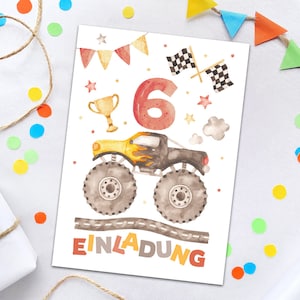 Einladungskarten zum 6. Kindergeburtstag Einladungen zum sechsten Geburtstag Jungen Geburtstagseinladungen Monster-Truck Auto Jungs