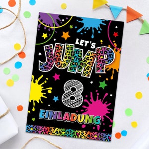 Einladungskarten zum 8. Kindergeburtstag Jump Trampolin Einladungen zum achten Geburtstag Mädchen Motto-Party Geburtstagseinladungen