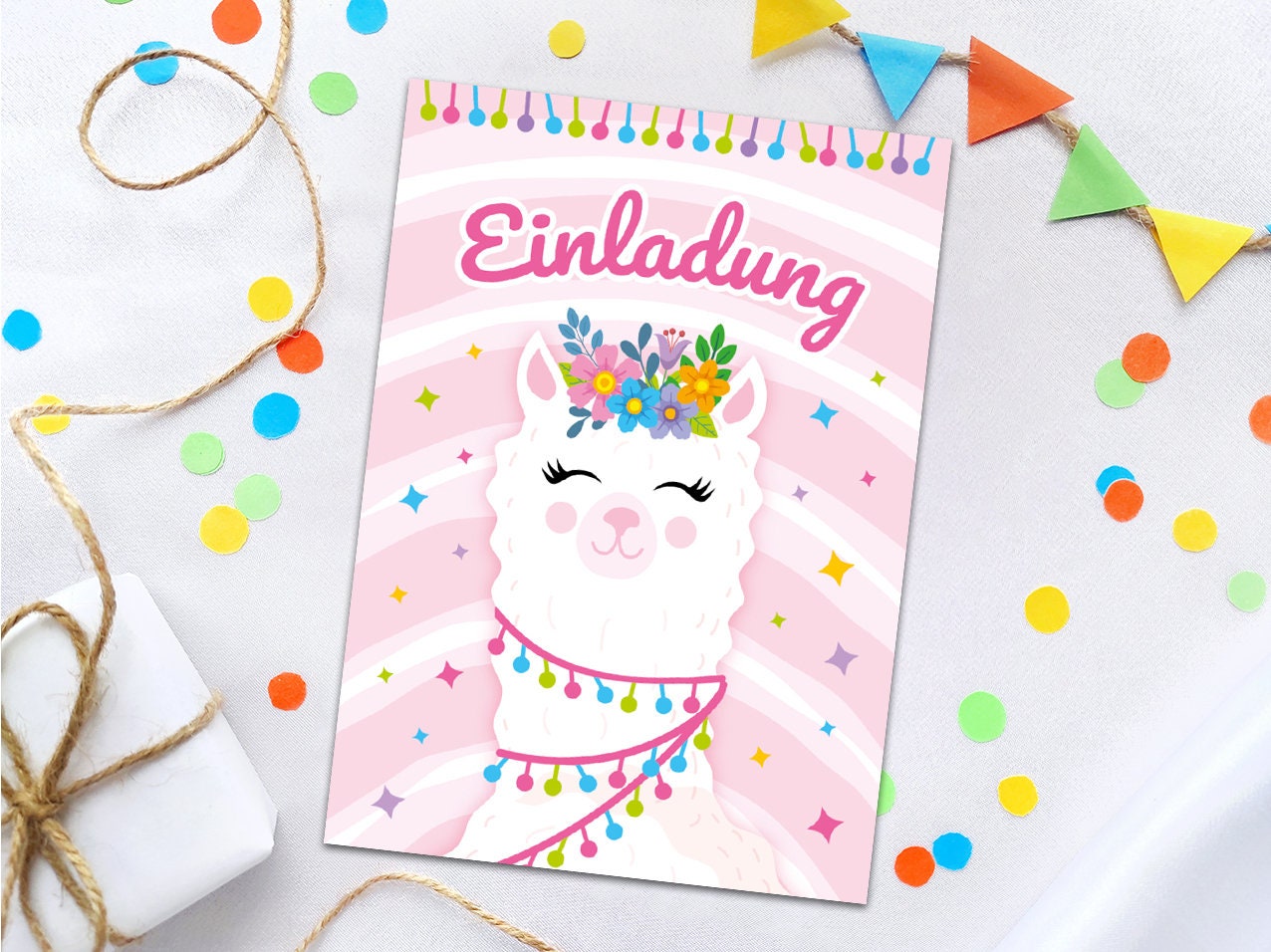 Minkocards 8er Einladungsset – 8. Geburtstag Mädchen „Trampolin“ – Inkl. Karten, Umschläge, Tüten, Aufkleber & Lesezeichen