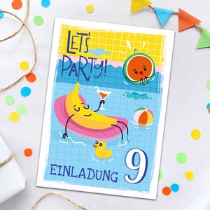 Einladungskarten zum 9. Kindergeburtstag Schwimmbad Pool-Party Einladungen zum neunten Geburtstag Mädchen Jungen Geburtstagseinladungen