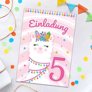 Einladungskarten zum 5. Kindergeburtstag Lama Einladungen zum fünften Geburtstag für Mädchen Geburtstagseinladungen zum Mädchengeburtstag