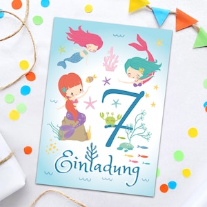 Einladungskarten zum 7. Kindergeburtstag Meerjungfrau für Mädchen Einladungen zum siebten Geburtstag Geburtstagseinladungen Einladungsset
