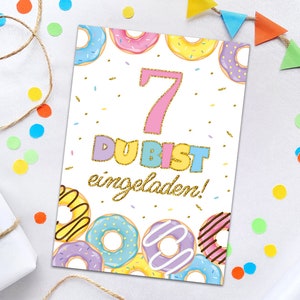 Einladungskarten zum 7. Kindergeburtstag Donuts Einladungen zum siebten für Mädchen Geburtstagseinladungen für Mädchengeburtstag