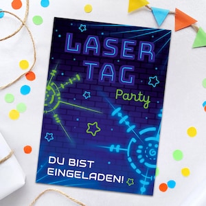 Einladungskarten zum Geburtstag Kindergeburtstag Lasertag Laser Tag für Mädchen Jungen Einladungen Lasertag-Party Erwachsene Männer Frauen