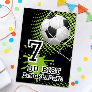 Einladungskarten zum 7. Kindergeburtstag Fussball Fußball Einladungen zum siebten Geburtstag Jungen coole Geburtstagseinladungen für Jungs