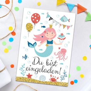 Einladungskarten zum Kindergeburtstag Meerjungfrau für Mädchen Geburtstagseinladungen Einladungen zur Taufe Kommunion