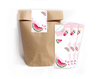 Gift bags paper bags stickers with children's watermelon motif for party bags/gifts at children's birthday parties