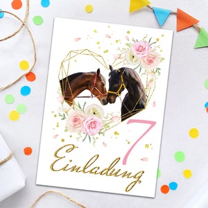 Einladungskarten zum 7. Kindergeburtstag Pferd Einladungen zum siebteb Geburtstag für Mädchen Geburtstagseinladungen für Mädchengeburtstag