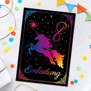 Einladungskarten zum 8. Kindergeburtstag Einhorn Tiere für Mädchen Einladungen zum achten Geburtstag bunte coole Geburtstagseinladungen