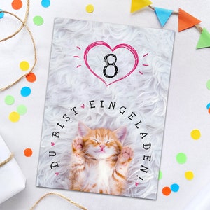 Einladungskarten zum 8. Kindergeburtstag Katze Tiere für Mädchen Einladungen zum sechsten Geburtstag bunte coole Geburtstagseinladungen