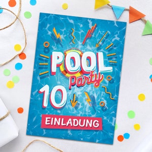 Einladungskarten zum 10. Kindergeburtstag Schwimmbad Pool-Party Einladungen zum zehnten Geburtstag Mädchen Jungen Geburtstagseinladungen