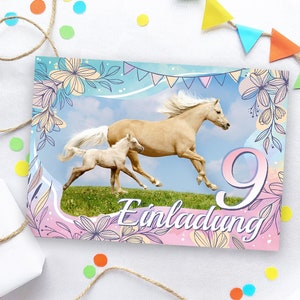Einladungskarten zum 9. Kindergeburtstag Pferd Einladungen zum neunten Geburtstag für Mädchen Geburtstagseinladungen für Mädchengeburtstag